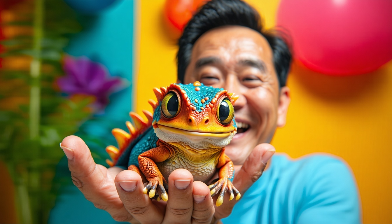 A cheerful new owner happily holding a Grargleblat